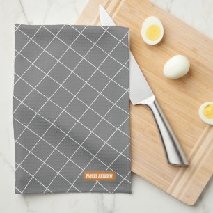 Add your family name diamond cute minimalist grey  kitchen towel