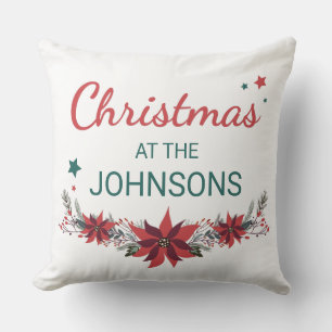 Add Your Family Name Modern Christmas Throw Pillow