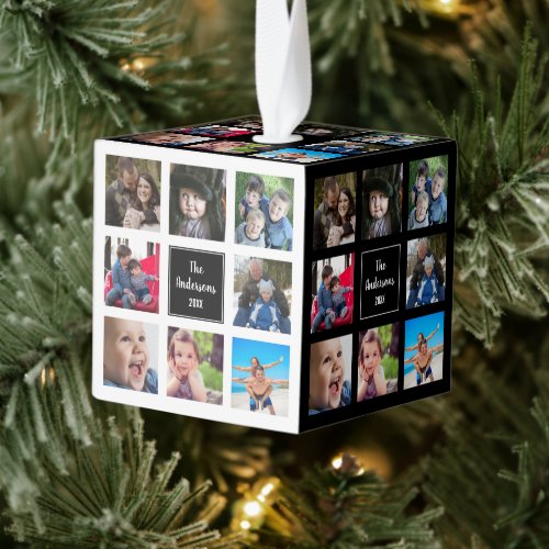 Add your favorite photo collage black and white cube ornament