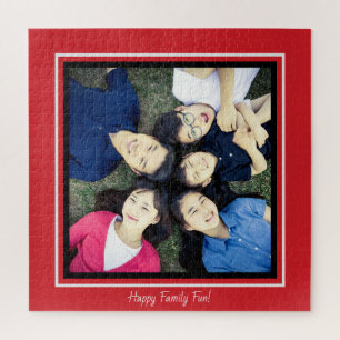 Add Your Favorite Photo Red Black Border Custom Jigsaw Puzzle