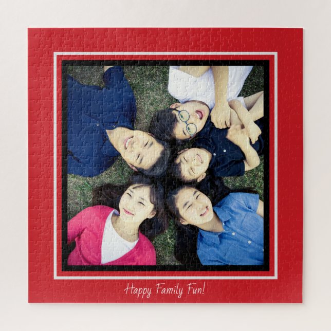 Add Your Favorite Photo Red Black Border Custom Jigsaw Puzzle (Vertical)