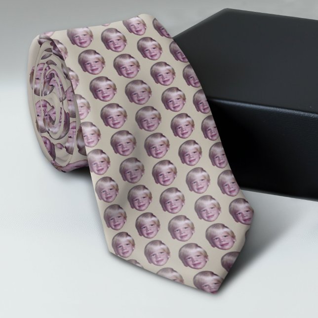 Add Your Floating Head Photo - Small Pattern Beige Neck Tie (Custom Photo Tie)