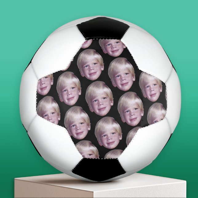 Add Your Floating Head Photo - Small Pattern Black Soccer Ball (Custom Soccer Ball)