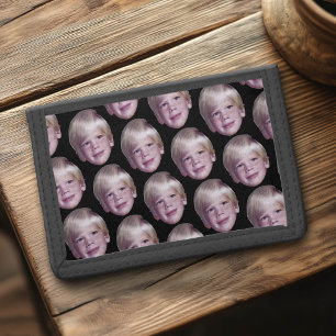 Add Your Floating Head Photo - Small Pattern Black Trifold Wallet