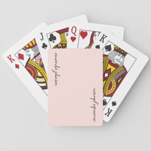 Add Your Full Name Minimal Monogram Blush Pink Playing Cards