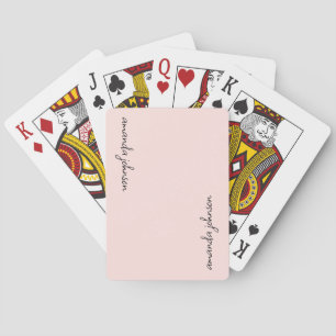 Add Your Full Name Minimal Monogram Blush Pink Poker Cards