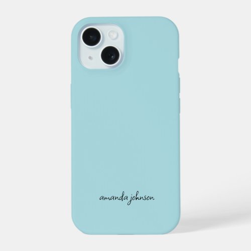 Add Your Full Name Minimal Monogram Light Blue iPhone 15 Case