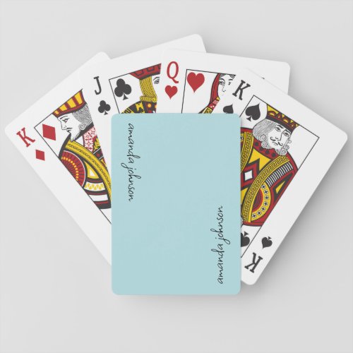 Add Your Full Name Minimal Monogram Light Blue Playing Cards