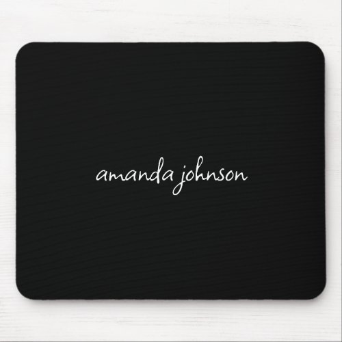 Add Your Full Name Minimal Monogram on Black Mouse Pad