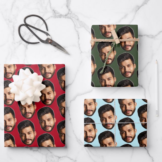 Add Your Funny Face Photo Pattern Personalized Wrapping Paper Sheets (Front)