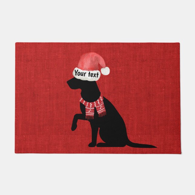 Add your funny text black labrador Christmas red Doormat (Front)