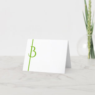 ADD YOUR GRACEFUL INITIAL TO VERTICAL GREEN LINE LETTERPRESS THANK YOU CARD