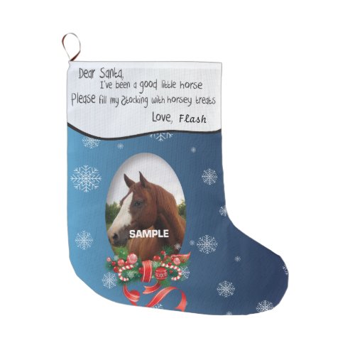 ADD YOUR HORSE Photo and Name Dear Santa Large Christmas Stocking