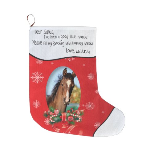 ADD YOUR HORSE Photo and Name Dear Santa Large Christmas Stocking