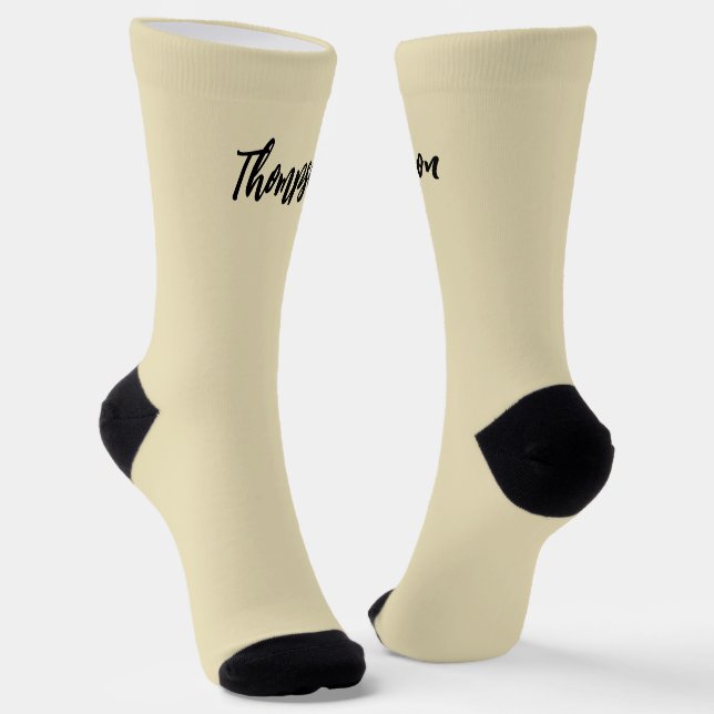 Add your image and text cute modern script beige socks (Angled)