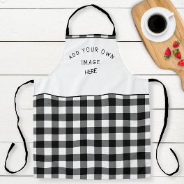Add Your Image or Logo, Black White Buffalo Plaid Apron