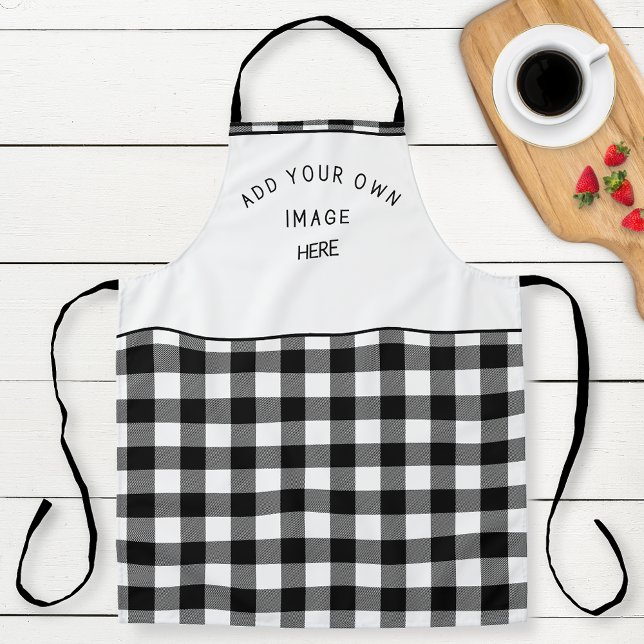 Add Your Image or Logo, Black White Buffalo Plaid Apron (Creator Uploaded)