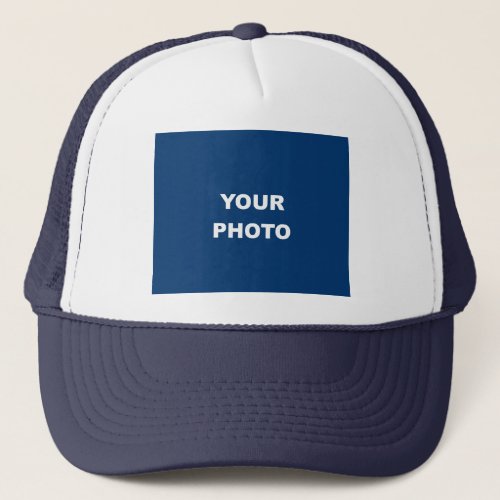 Add Your Image Photo Logo White and Navy Trucker Hat