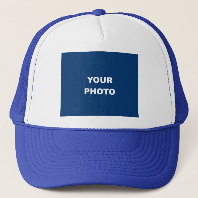 Add Your Image Photo Logo White Royal Blue Trucker Hat (Front)
