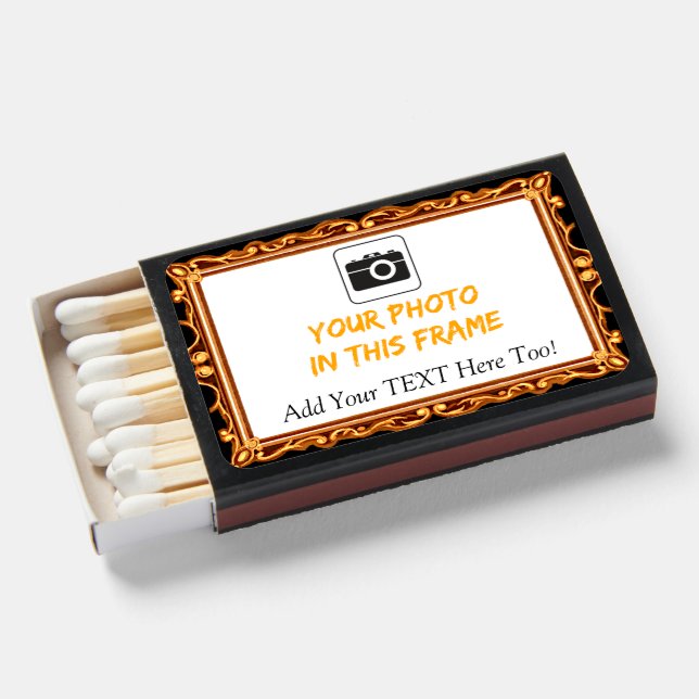 Add Your Image & Text Here Gold Frame  Matchboxes (Front Open)