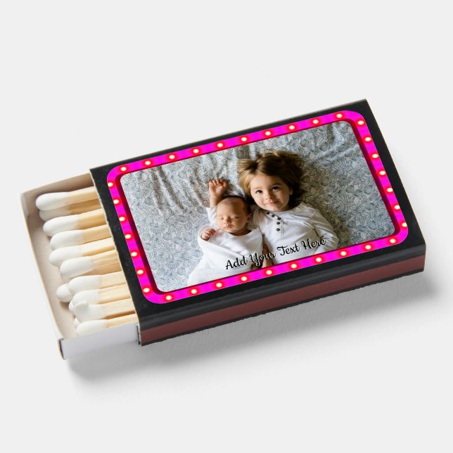 Add Your Image & Text Here Pink Retro Lights Frame Matchboxes (Front Open)