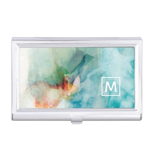 Add Your Initial  Aversion _ Blue Watercolor Business Card Case