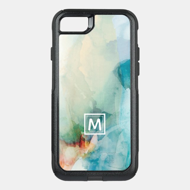 Add Your Initial | Aversion - Blue Watercolor Otterbox iPhone Case (Back)