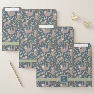Add Your Initial Cute Floral Sloth Pattern File Folder