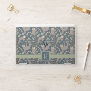Add Your Initial Cute Floral Sloth Pattern HP Laptop Skin