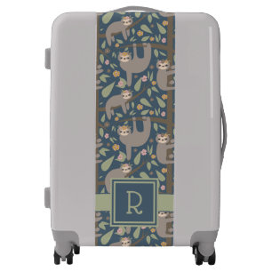 Add Your Initial   Cute Floral Sloth Pattern Luggage