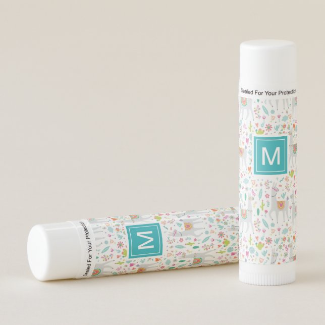 Add Your Initial | Cute Pastel Llama Pattern Lip Balm (Front)
