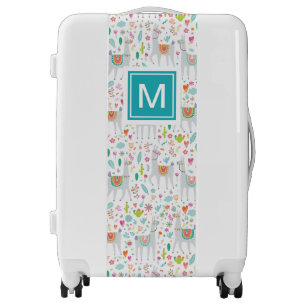 Add Your Initial   Cute Pastel Llama Pattern Luggage