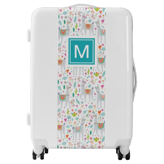 Add Your Initial | Cute Pastel Llama Pattern Luggage (Front)