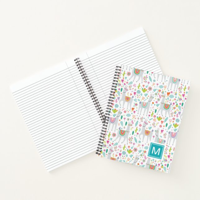 Add Your Initial | Cute Pastel Llama Pattern Notebook (Inside)