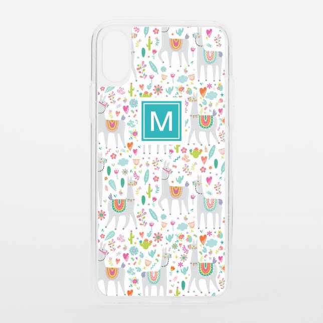 Add Your Initial | Cute Pastel Llama Pattern Uncommon iPhone Case (Back)