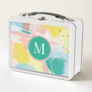 Add Your Initial Fresh Face Abstract Metal Lunch Box