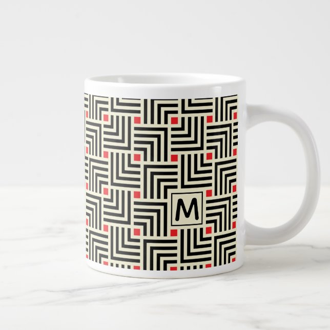 Add Your Initial | Geometric Lines Pattern Giant Coffee Mug (Right)