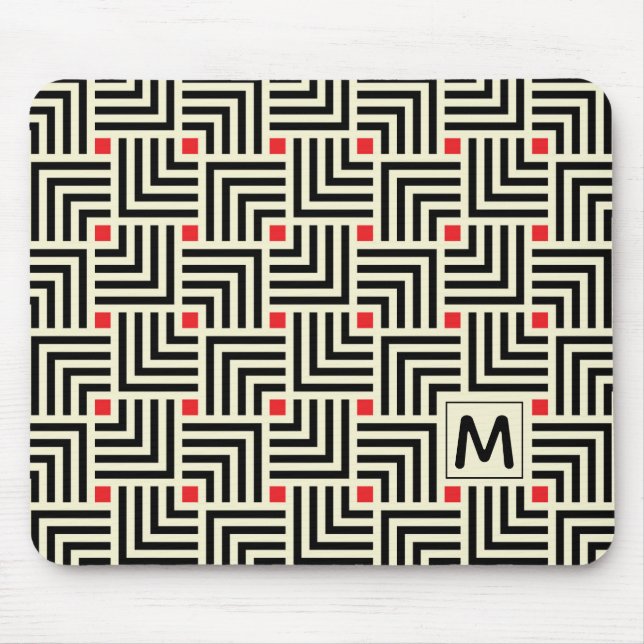 Add Your Initial | Geometric Lines Pattern Mouse Pad (Front)
