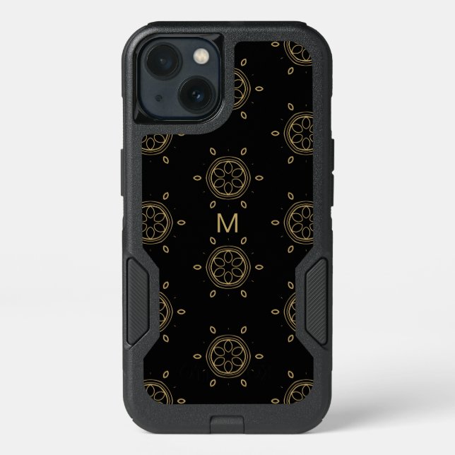 Add Your Initial | Gold Geometric Pattern Otterbox iPhone Case (Back)