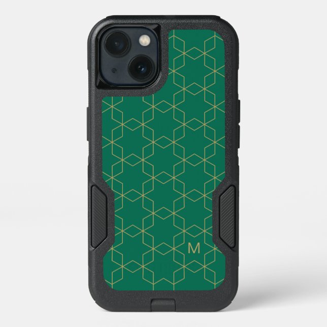Add Your Initial | Gold Geometric Pattern Otterbox iPhone Case (Back)