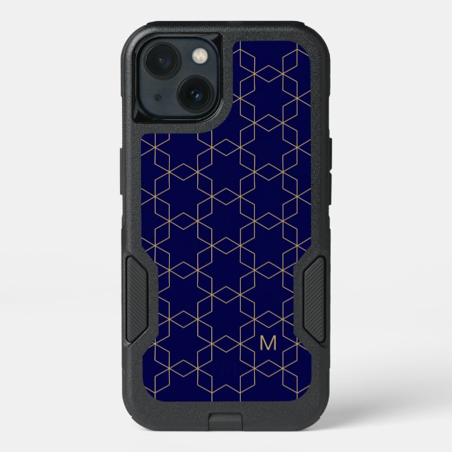 Add Your Initial | Gold Geometric Pattern Otterbox iPhone Case (Back)