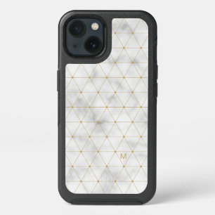 Add Your Initial   Gold Geometric White Marble iPhone 13 Case