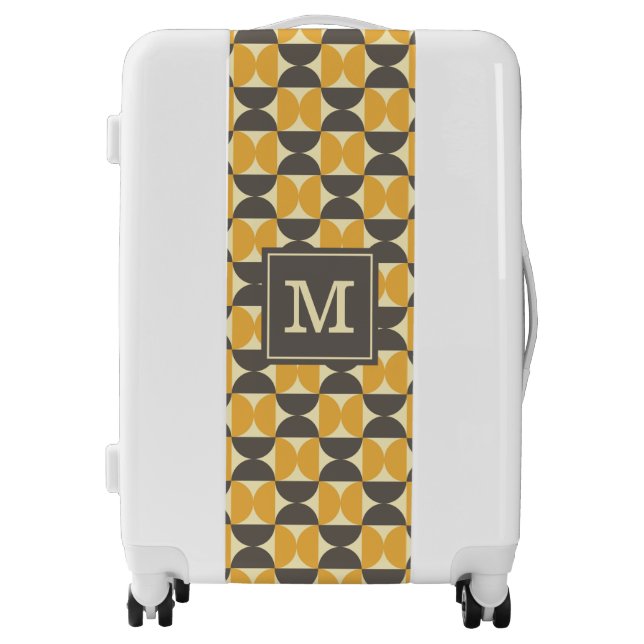 Add Your Initial | Mid-Century Modern Brown & Gold Luggage (Front)
