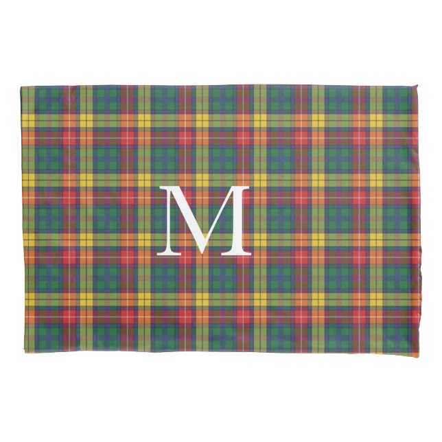 Add Your Initial Monogram Clan Buchanan Plaid Pillow Case (Front)