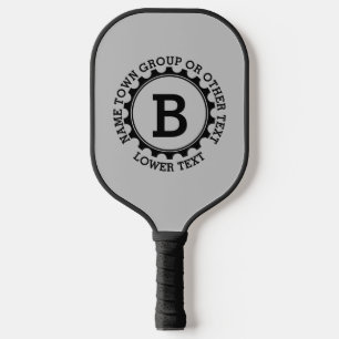 Add Your Initial Name or Own Text Black Geometric Pickleball Paddle