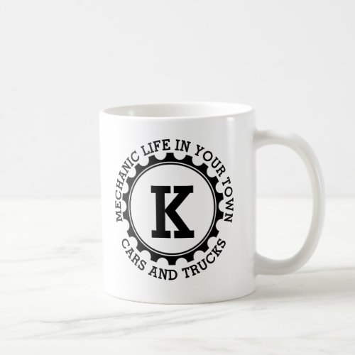 Add Your Initial Name or Own Text Mechanic I J K L Coffee Mug