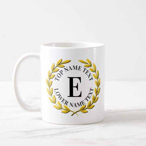 Add Your Initial Name or Text Gold Wreath E F G H  Coffee Mug