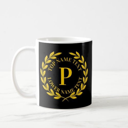 Add Your Initial Name or Text Gold Wreath M N O P Coffee Mug