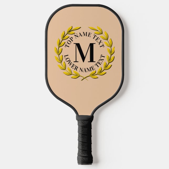 Add Your Initial, Name or Text Gold Wreath Pickleball Paddle (Front)