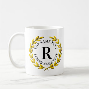 Add Your Initial Name or Text Gold Wreath Q R S T Coffee Mug